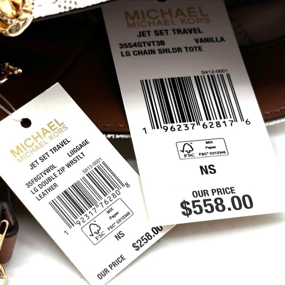 Michael Kors Large Jet Set Travel Chain Shoulder Bag & Double Zip Wallet Vanilla - Picture 14 of 14